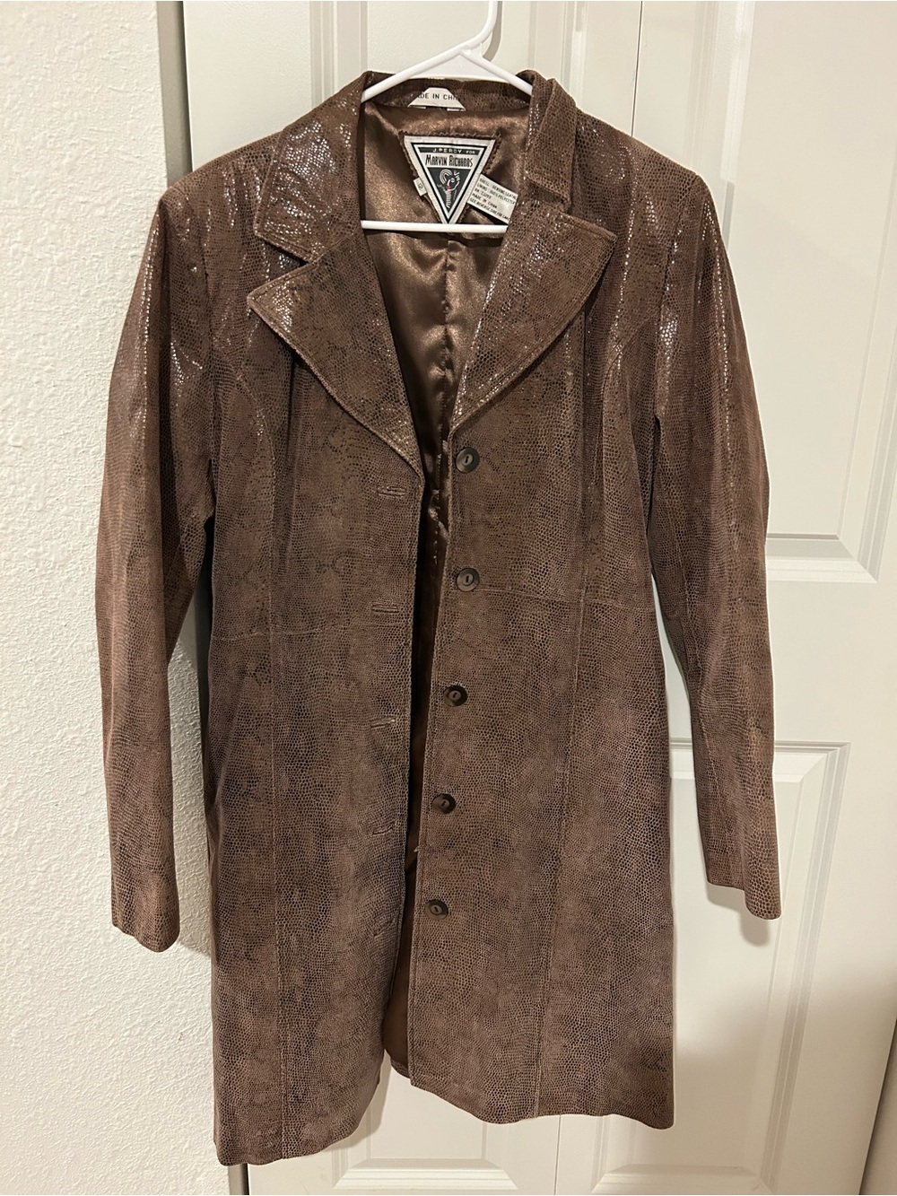 Vintage J Percy Marvin Richards Genuine Leather Reptile Print Coat Size 12